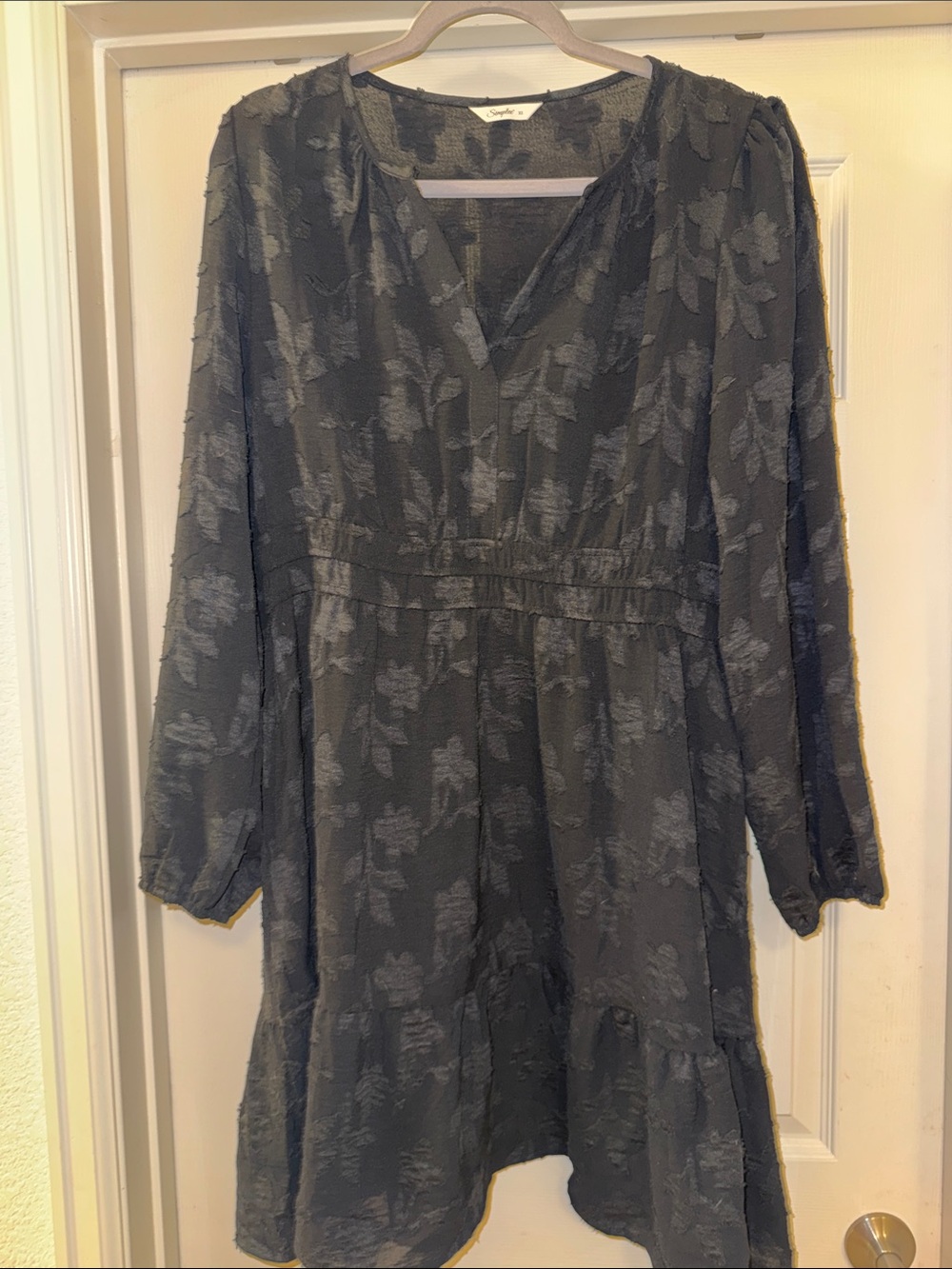 Simplee Apparel Floral Textured Long Sleeve Dress